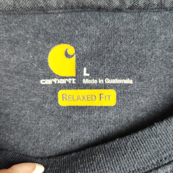 Carhartt Shirt Mens Large Relaxed Fit Navy Blue Spell Out Short Sleeve Weekend - Picture 8 of 9